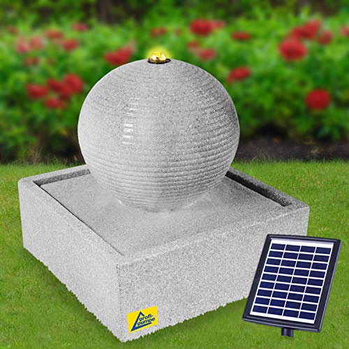 Solar Gartenbrunnen Brunnen Solarbrunnen Zierbrunnen Wasserfall Gartenleuchte Teichpumpe für Terrasse, Balkon, mit Pumpen, mit Liion-Akku Led-Licht MODERN lichtgrau von AMUR