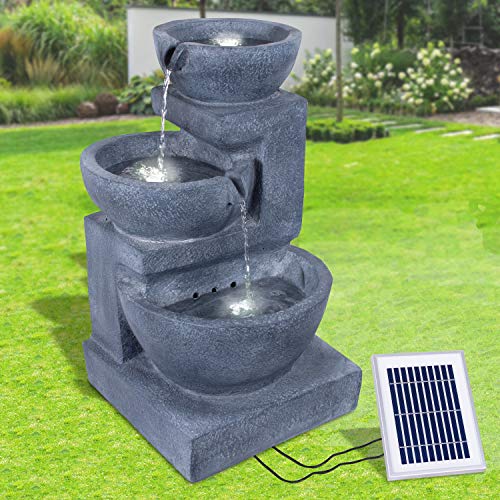 Solar Gartenbrunnen Brunnen Solarbrunnen Zierbrunnen Wasserfall Gartenleuchte Teichpumpe für Terrasse, Balkon, verbessertes Modell mit Pumpen-instant-Start-Funktion mit Liion-Akku & Led-Licht (V008) von AMUR