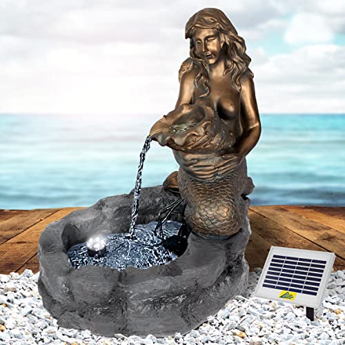 Solar Gartenbrunnen Brunnen Solarbrunnen Zierbrunnen Wasserfall Gartenleuchte Teichpumpe für Terrasse, Balkon, verbessertes Modell mit Pumpen-instant-Start-Funktion mit Liion-Akku & Led-Licht (V007) von Amur