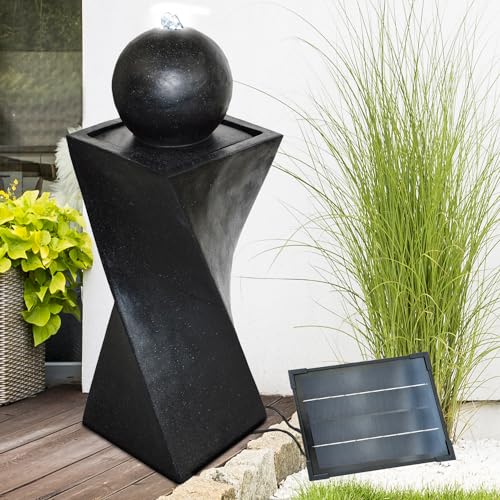 Solar Gartenbrunnen Brunnen Solarbrunnen Zierbrunnen Wasserfall Gartenleuchte Teichpumpe für Terrasse, Balkon (Granit Black-3 mit LED Light) von AMUR