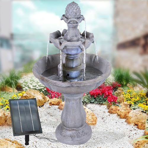 Solar Gartenbrunnen Brunnen Solarbrunnen Zierbrunnen Wasserfall Gartenleuchte Teichpumpe für Terrasse, Balkon (Solar-Brunnen Asia-Garten mit Li-Ion-Akku/LED-Licht) von AMUR