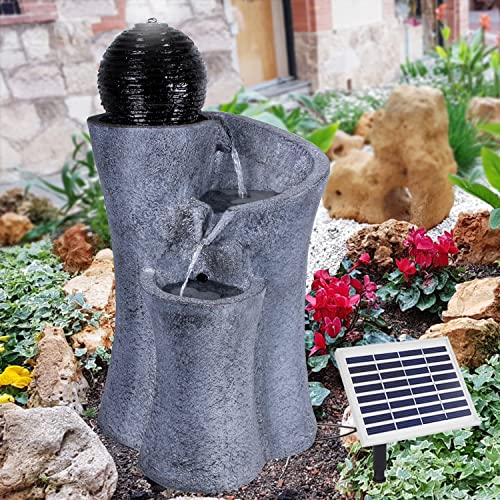 Solar Gartenbrunnen Brunnen Zierbrunnen Zimmerbrunnen Springbrunnen Brunnen mit LED-Licht, Wasserfall Wasserspiel für Garten (Solarbrunnen Spiral-Kaskade mit LED-Licht) von AMUR