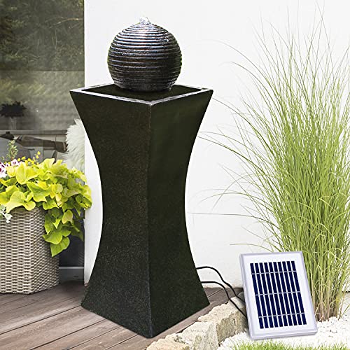 Solar Gartenbrunnen Brunnen Zierbrunnen Zimmerbrunnen Springbrunnen Brunnen mit LED-Licht und Li-Ion-Akku Wasserfall Wasserspiel (Solar Gartenbrunnen ELEGANTIA mit Led Licht) von AMUR