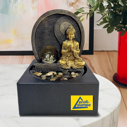 Zimmerbrunnen Brunnen Zierbrunnen Springbrunnen Brunnen Wasserfall Wasserspiel, Terrasse, Balkon Sehr Dekorativ (230V - Zimmerbrunnen FENG-Shui-Buddha mit LED-Licht) von AMUR