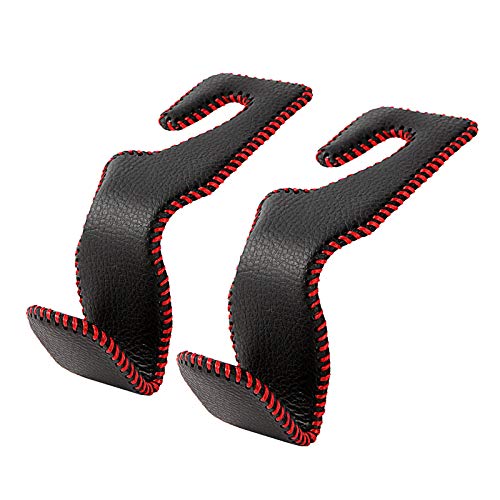 AMVOYOA Haken für Handtaschen und Taschen für das Auto, Haken für die Kopfstütze, hochwertiger Lederhaken, 2er-Pack, schwarz/rot von AMVOYOA