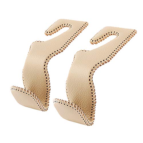 AMVOYOA Haken für Handtaschen und Taschen für das Auto, Haken für die Kopfstütze, hochwertiger Lederhaken, 2er-Pack, beige von AMVOYOA