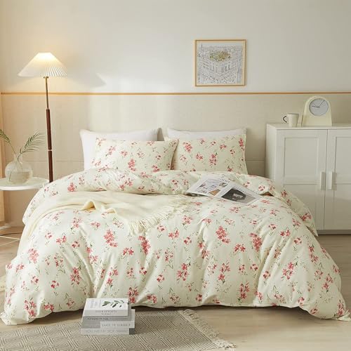 AMWAN Bettwäsche-Set im Gartenstil, rosa Blumenmuster, für Doppelbett, schick, Shabby-Weiß, Rosa, Blumenmuster, 100% Baumwolle, botanischer Bettbezug, ästhetische Boho-Bettwäsche-Kollektion AMWAN Bettwäsche-Set im Gartenstil, rosa Blumenmuster, für Doppelbett, schick, Shabby-Weiß, Rosa, Blumenmuster, 100% Baumwolle, botanischer Bettbezug, ästhetische Boho-Bettwäsche-Kollektion von AMWAN