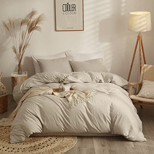 AMWAN Solid Beige Duvet Cover Twin XL Soft Washed Cotton Beige Bedding Sets Modern Style Boho Beige Comforter Cover Solid Color Beige Tan Duvet Cover 1 Twin XL Duvet Cover with 2 Pillow Shams von AMWAN