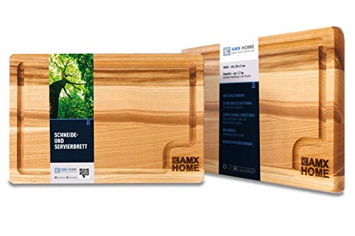 AMX Home Premium Schneidebrett Holz｜Ideal zum Hacken und Schneiden｜Servierbrett｜Messerschonend und Langlebig｜Saftrille Wood 20cm x 30cm von AMX Home