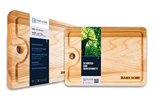 AMX Home Schneidebrett mit Saftrille 30x45cm Küchenbrett aus Esche - Verwendbar als Servierbrett Hackbrett Steakbrett Fleischbrett Brotbrett von AMX Home