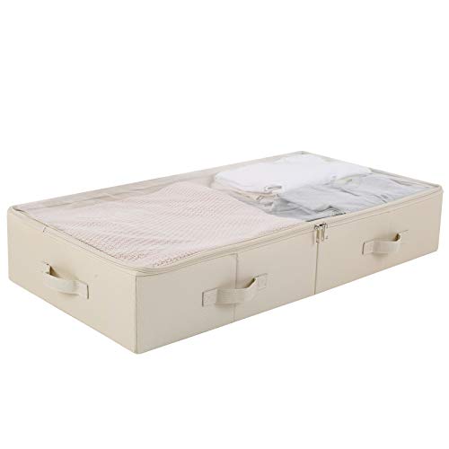 Geräumige Sichtbare Unterbett-Aufbewahrungsboxen mit Deckel für Schuhe, Decken, Bettwäsche, einfach zu montieren, beige von Amonsen