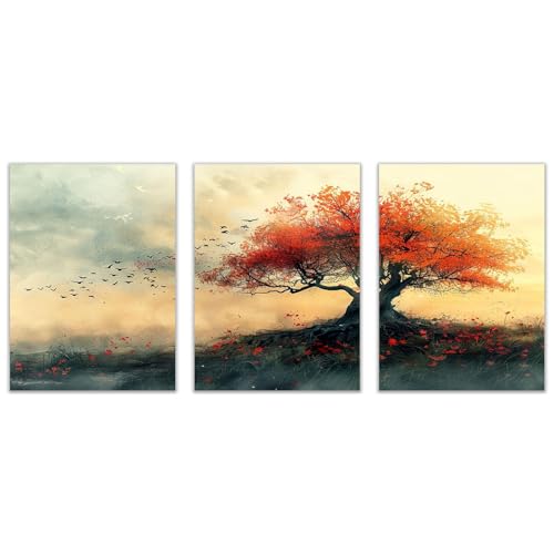AMXBZC 3-teiliges Set Abstraktes Leinwand Bilder, Böhmischer Baum des Lebens Wandbild Kunstdruck Wanddeko Wand Wohnzimmer Deko Kunst Modern Textur für Büro - 60x80cmx3 Ungerahmt von AMXBZC