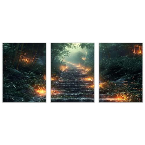 AMXBZC 3-teiliges Set Abstraktes Leinwand Bilder Kunstdrucke, Abstrakte Treppen im Wald Wandbild Wand Wohnzimmer Wanddekoration Kunst Modern Textur für Büro - 20x30cmx3 Ungerahmt von AMXBZC