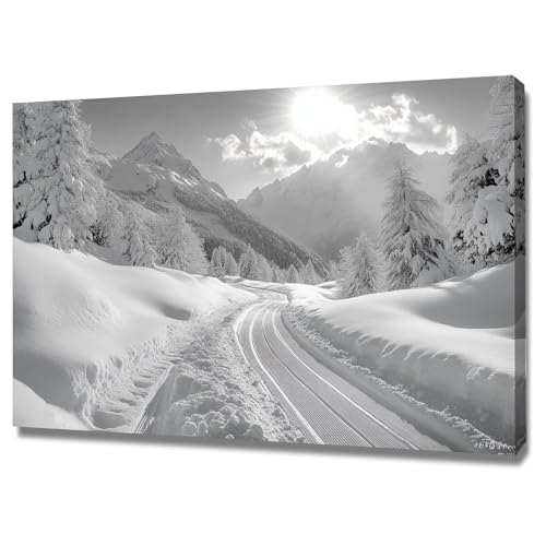 AMXBZC Abstrakt Bild auf Leinwand Natur Baum Berg Kunstwerk Schlafzimmer Landschafts Bilder -Kunstdruck- Badezimmer -Wohnzimmer Wand Deko(weiß)-40x60cm Gerahmt von AMXBZC
