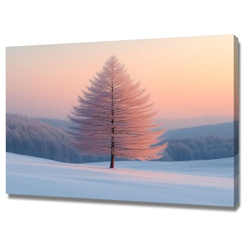 AMXBZC Abstrakt Bild auf Leinwand Wald Winter Tiere Malerei Schlafzimmer Landschafts Bilder -Kunstdruck- Badezimmer -Wohnzimmer Wand Deko(Rosa)-40x60cm Gerahmt von AMXBZC