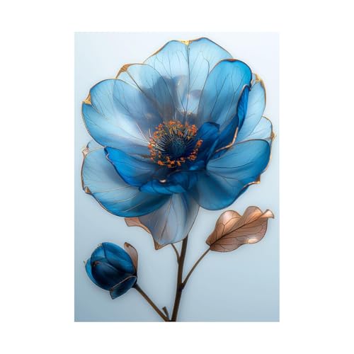 AMXBZC Abstraktes Leinwand Bilder Kunstdrucke, Blaue Blumen Wandbild Wand Wohnzimmer Wanddekoration Kunst Modern Textur für Büro - 40x60cm Ungerahmt von AMXBZC