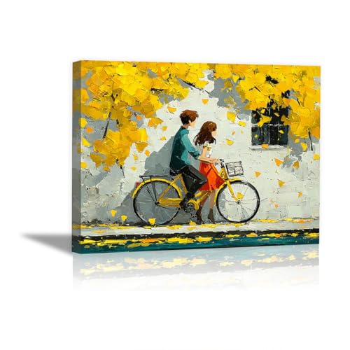 AMXBZC Abstraktes Nature Leinwand Bilder Kunstdrucke Graffiti Herbstlandschaft Pflanze Wandbild - für Badezimmer Küche Wohnzimmer Wanddekoration(Gelb)-80x120cm Gerahmt von AMXBZC