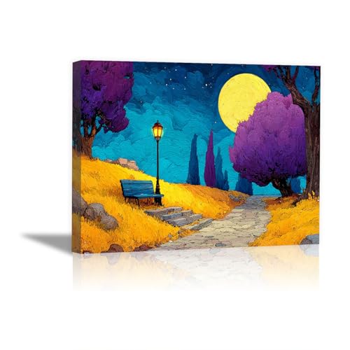 AMXBZC Abstraktes Nature Leinwand Bilder Kunstdrucke Nächtliche bunte Baumlandschaft Pflanze Wandbild - für Badezimmer Küche Wohnzimmer Wanddekoration(Gelb)-80x120cm Gerahmt von AMXBZC