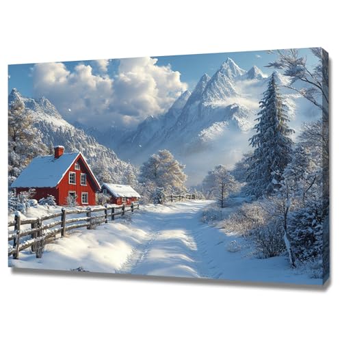 AMXBZC Abstraktes Nature Leinwand Bilder Kunstdrucke Naturschneeszene im Wald Pflanze Wandbild - für Badezimmer Küche Wohnzimmer Wanddekoration(rot)-30x40cm Gerahmt von AMXBZC