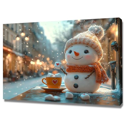 AMXBZC Abstraktes Nature Leinwand Bilder Kunstdrucke Niedliche Schneemannbilder im Winter Pflanze Wandbild - für Badezimmer Küche Wohnzimmer Wanddekoration(Orange)-50x70cm Gerahmt von AMXBZC