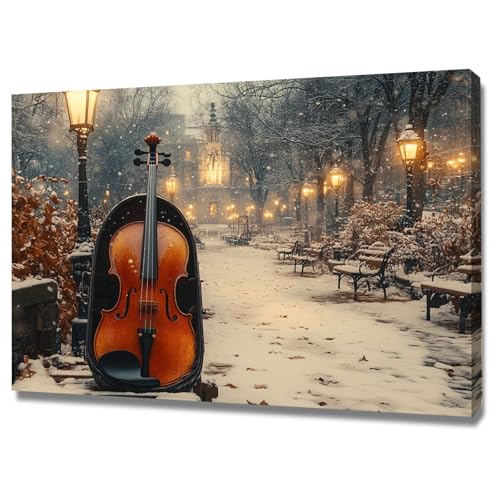 AMXBZC Abstraktes Nature Leinwand Bilder Kunstdrucke Retro Winter Gitarrenlandschaft Pflanze Wandbild - für Badezimmer Küche Wohnzimmer Wanddekoration(Orange)-40x60cm Gerahmt von AMXBZC