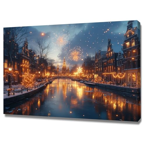 AMXBZC Abstraktes Nature Leinwand Bilder Kunstdrucke Stadt-Winter-Landschaftsmalerei Wandbild Kunstdruck -Wohnzimmer Deko Kunst- Modern für Büro Wanddeko(Gelb)-30x40cm Gerahmt von AMXBZC