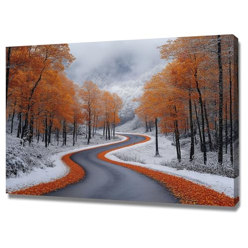 AMXBZC Abstraktes Nature Leinwand Bilder Kunstdrucke Wald Natur Winter Bilder Pflanze Wandbild - für Badezimmer Küche Wohnzimmer Wanddekoration(Orange)-80x120cm Gerahmt von AMXBZC