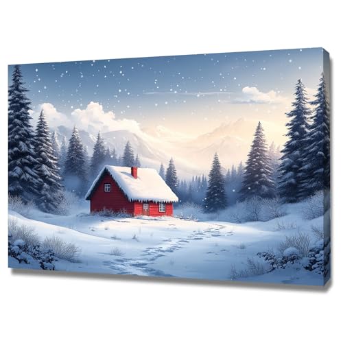 AMXBZC Abstraktes Nature Leinwand Bilder Kunstdrucke Wald-Winterlandschaft Pflanze Wandbild - für Badezimmer Küche Wohnzimmer Wanddekoration(weiß)-50x70cm Gerahmt von AMXBZC