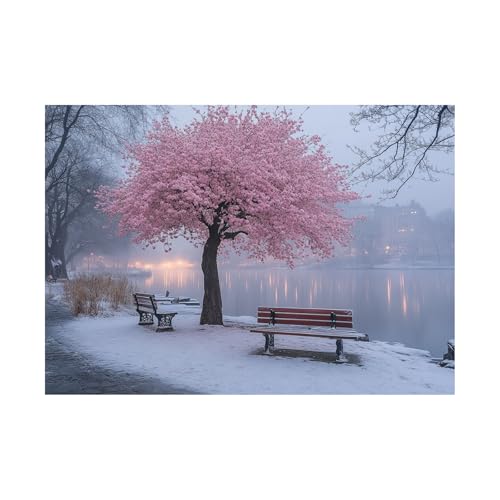 AMXBZC Abstraktes Nature Leinwand Bilder Kunstdrucke Winter Bäume am See Landschaft Pflanze Wandbild - für Badezimmer Küche Wohnzimmer Wanddekoration(Rosa)-80x120cm Ungerahmt von AMXBZC