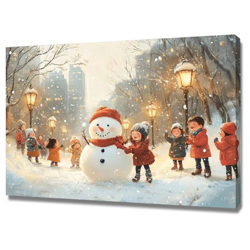 AMXBZC Abstraktes Nature Leinwand Bilder Kunstdrucke Winter Nacht Szenerie Schneemann Wandbild Kunstdruck -Wohnzimmer Deko Kunst- Modern für Büro Wanddeko(rot)-80x120cm Gerahmt von AMXBZC