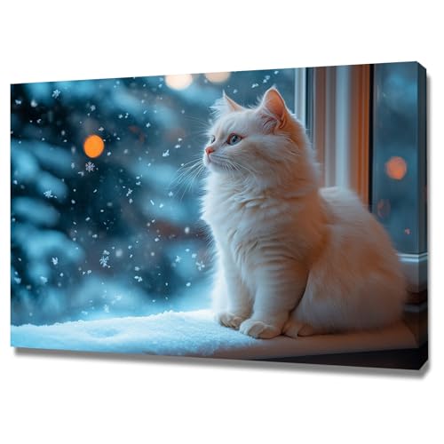 AMXBZC Abstraktes Nature Leinwand Bilder Kunstdrucke Winter süße Tiere Poster Pflanze Wandbild - für Badezimmer Küche Wohnzimmer Wanddekoration(weiß)-60x90cm Gerahmt von AMXBZC