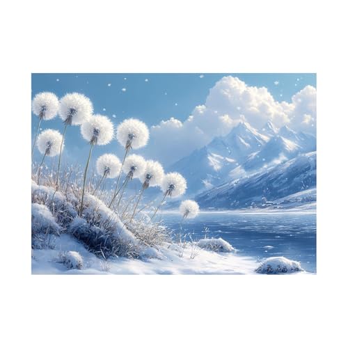 AMXBZC Abstraktes Nature Leinwand Bilder Kunstdrucke Winterliche Pflanzenlandschaft am See Pflanze Wandbild - für Badezimmer Küche Wohnzimmer Wanddekoration(blau)-40x60cm Ungerahmt von AMXBZC