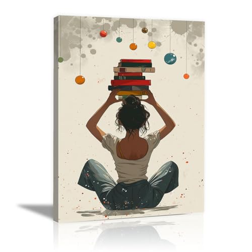AMXBZC Afrikanische Frau Leinwand Abstrakte Bilder, Schwarzes Mädchen mit einem Buch Leinwand Malerei Wandkunst Bilder schwarzes Mädchen Poster und Drucke für Wohnzimmer - 40x60cm Gerahmt von AMXBZC