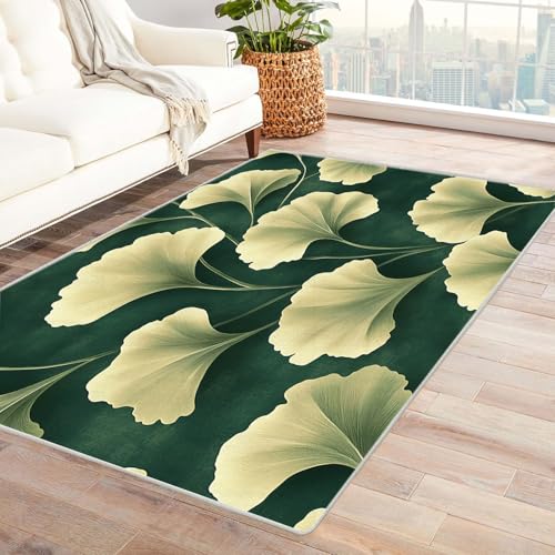 AMXBZC Kurzflor Dünner Teppich, rutschfeste Wohnzimmer, Weicher Abstrakte Pflanzenblätter Waschbarer, Schlafzimmer,Bereich Kinderzimmer, Esszimmer Büro Teppiche(grün)-120x150cm von AMXBZC