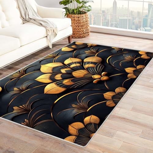 AMXBZC Kurzflor Dünner Teppich, rutschfeste Wohnzimmer, Weicher Abstraktes Blumenmuster Waschbarer, Schlafzimmer,Bereich Kinderzimmer, Esszimmer Büro Teppiche(blau)-60x90cm von AMXBZC