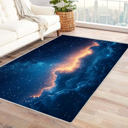 AMXBZC Kurzflor Dünner Teppich, rutschfeste Wohnzimmer, Weicher Abstraktes modernes Muster Waschbarer, Schlafzimmer,Bereich Kinderzimmer, Esszimmer Büro Teppiche(Blau 6)-120x180cm von AMXBZC