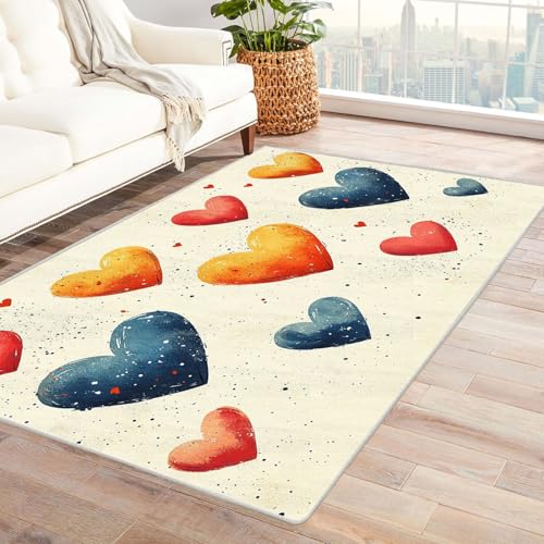 AMXBZC Kurzflor Dünner Teppich, rutschfeste Wohnzimmer, Weicher Mädchenzimmer Muster Waschbarer, Schlafzimmer,Bereich Kinderzimmer, Esszimmer Büro Teppiche(rot)-90x120cm von AMXBZC