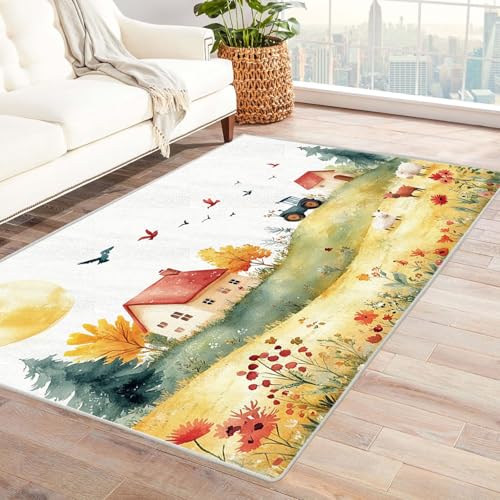 AMXBZC Kurzflor Dünner Teppich, rutschfeste Wohnzimmer, Weicher Natürliche Cartoon-Szenerie Waschbarer, Schlafzimmer,Bereich Kinderzimmer, Esszimmer Büro Teppiche(Grün 6)-90x150cm von AMXBZC