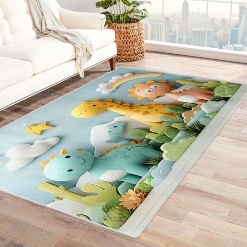 AMXBZC Kurzflor Dünner Teppich, rutschfeste Wohnzimmer, Weicher Niedliches Jungentiermuster Waschbarer, Schlafzimmer,Bereich Kinderzimmer, Esszimmer Büro Teppiche(Grün 56)-120x150cm von AMXBZC