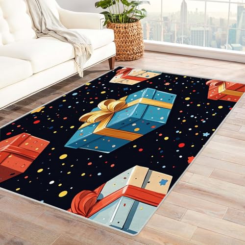 AMXBZC Kurzflor Dünner Teppich, rutschfeste Wohnzimmer, Weicher Weihnachten Cartoon Muster Waschbarer, Schlafzimmer,Bereich Kinderzimmer, Esszimmer Büro Teppiche(rot)-150x210cm von AMXBZC
