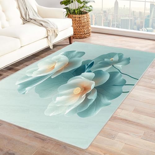 AMXBZC Moderne Design Weich Robuster Teppich Abstrakte schöne Blumen Waschbar ideal für Wohnzimmer, Esszimmer und Außenbereich, In- und Outdoor, Vintage-Optik(weiß)-240x300cm von AMXBZC