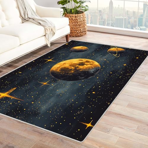 AMXBZC Moderne Design Weich Robuster Teppich Abstrakter Blumenteppich Waschbar ideal für Wohnzimmer, Esszimmer und Außenbereich, In- und Outdoor, Vintage-Optik(Gelb)-150x240cm von AMXBZC
