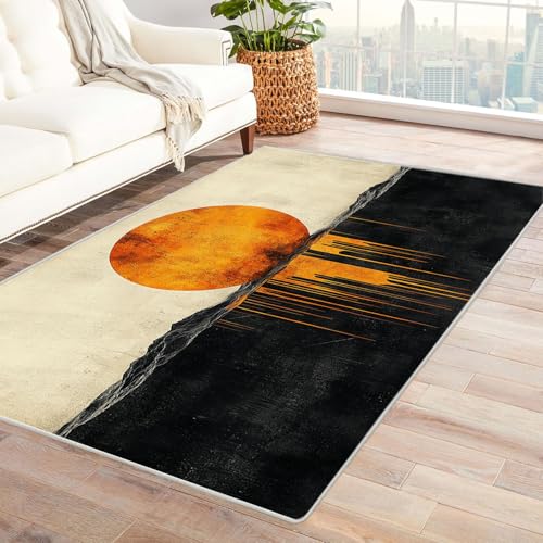 AMXBZC Moderne Design Weich Robuster Teppich Abstrakter Graffiti-Sonnenuntergang Waschbar ideal für Wohnzimmer, Esszimmer und Außenbereich, In- und Outdoor, Vintage-Optik(Orange)-240x300cm von AMXBZC