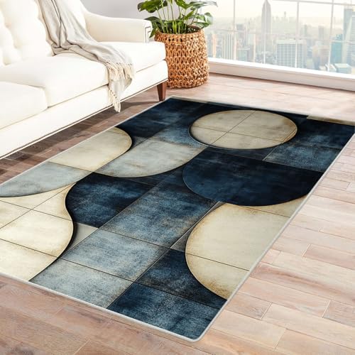 AMXBZC Moderne Design Weich Robuster Teppich Abstrakter grafischer Teppich Waschbar ideal für Wohnzimmer, Esszimmer und Außenbereich, In- und Outdoor, Vintage-Optik(blau)-240x300cm von AMXBZC