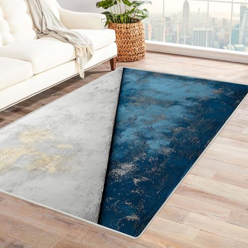 AMXBZC Moderne Design Weich Robuster Teppich Abstraktes Graffiti-Muster Waschbar ideal für Wohnzimmer, Esszimmer und Außenbereich, In- und Outdoor, Vintage-Optik(blau)-180x240cm von AMXBZC