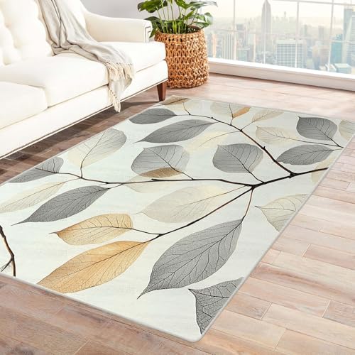 AMXBZC Moderne Design Weich Robuster Teppich Abstraktes Pflanzenblattmuster Waschbar ideal für Wohnzimmer, Esszimmer und Außenbereich, In- und Outdoor, Vintage-Optik(grau)-240x300cm von AMXBZC
