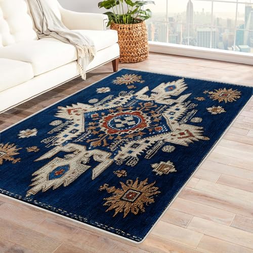 AMXBZC Moderne Design Weich Robuster Teppich Abstraktes modernes Muster Waschbar ideal für Wohnzimmer, Esszimmer und Außenbereich, In- und Outdoor, Vintage-Optik(blau)-210x270cm von AMXBZC