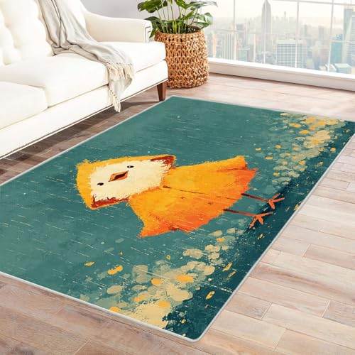 AMXBZC Moderne Design Weich Robuster Teppich Abstraktes niedliches Tiermuster Waschbar ideal für Wohnzimmer, Esszimmer und Außenbereich, In- und Outdoor, Vintage-Optik(blau)-90x150cm von AMXBZC