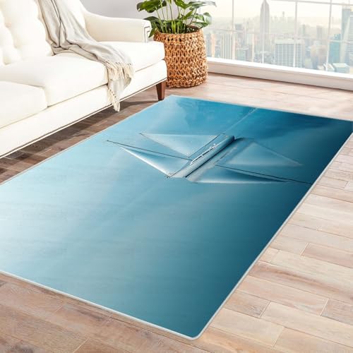 AMXBZC Moderne Design Weich Robuster Teppich Blaues Meer Segelteppich Muster Waschbar ideal für Wohnzimmer, Esszimmer und Außenbereich, In- und Outdoor, Vintage-Optik(Blau)-210x270cm von AMXBZC