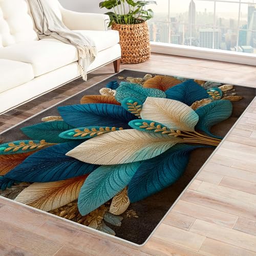 AMXBZC Moderne Design Weich Robuster Teppich Buntes Retro-Muster Waschbar ideal für Wohnzimmer, Esszimmer und Außenbereich, In- und Outdoor, Vintage-Optik(blau)-210x300cm von AMXBZC